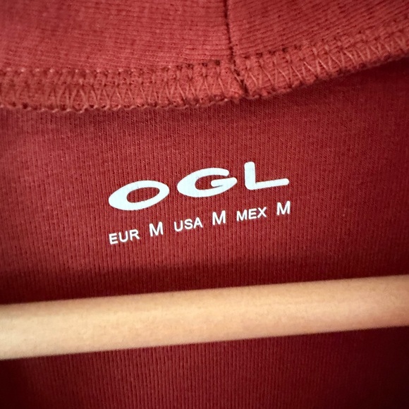 OGL EcoMousse Women's Surplice Faux Wrap Red Draped Blouse Top Size M - Picture 3 of 5